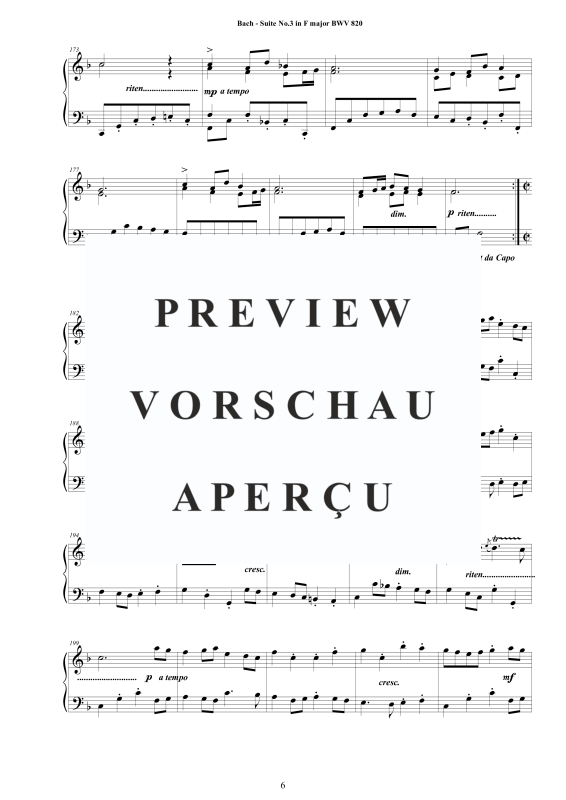 Produktgalerie: Seite 7 von 8 Piano Suite No.3 in F-Dur BWV 820 - Complete Piano Version, , Klavier Solo