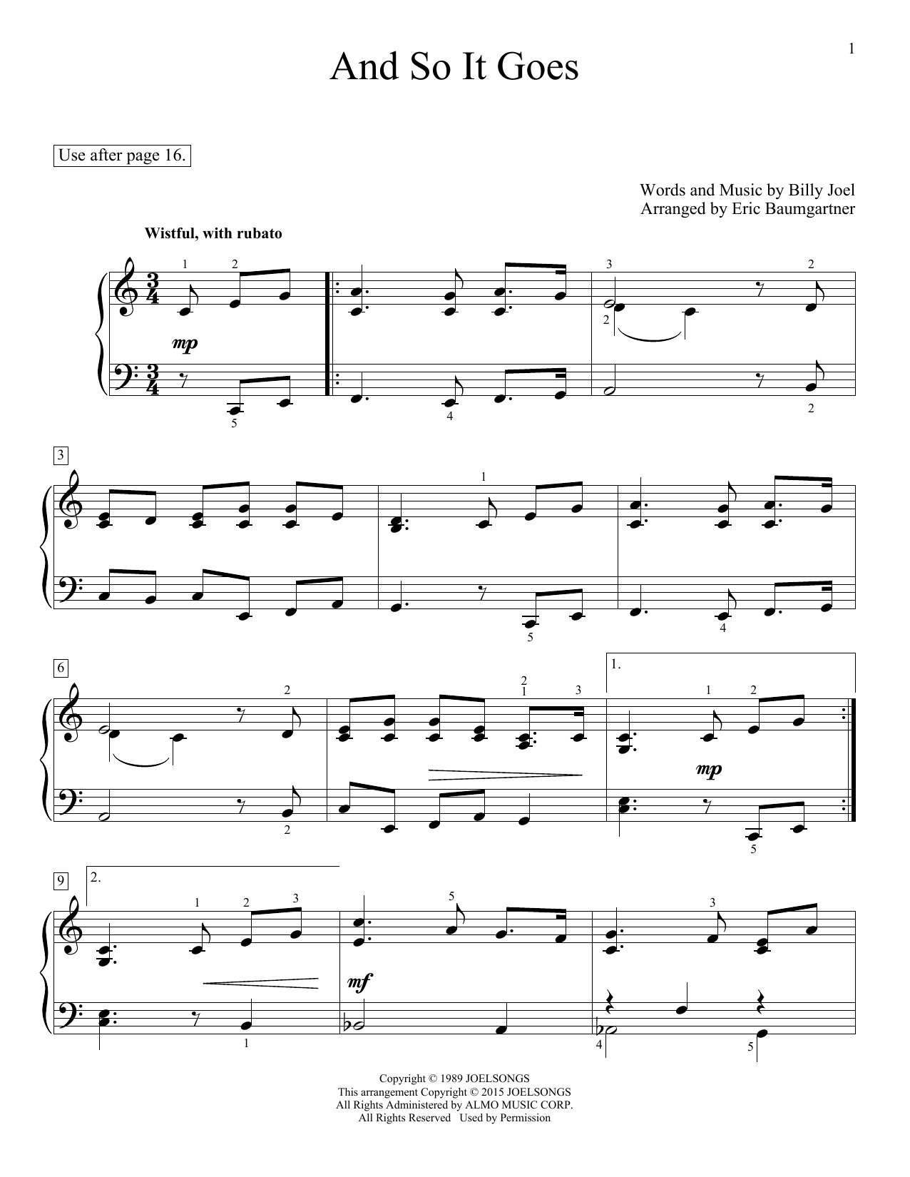Produktbild zu: And So It Goes (arr. Eric Baumgartner)