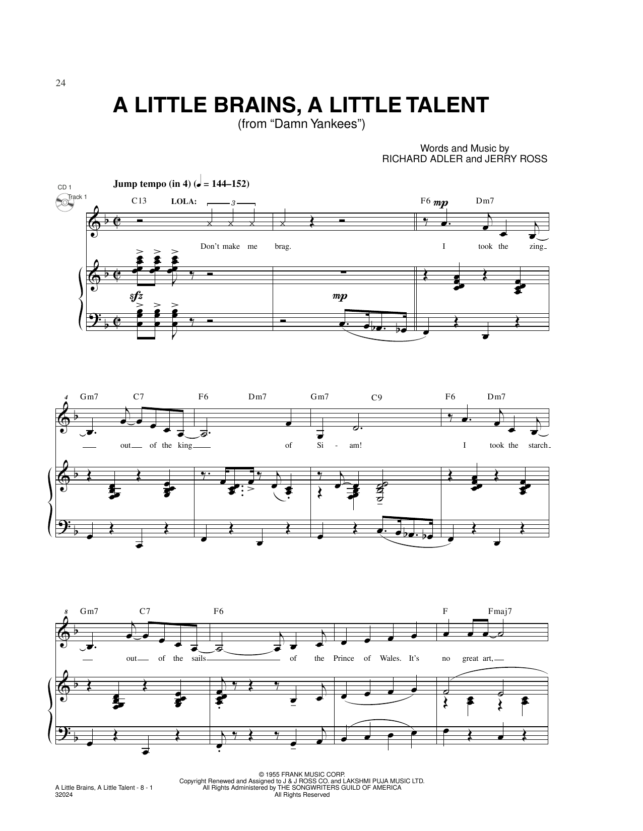 Product gallery: Page 1 of 1 A Little Brains, A Little Talent (from Damn Yankees), Adler & Ross