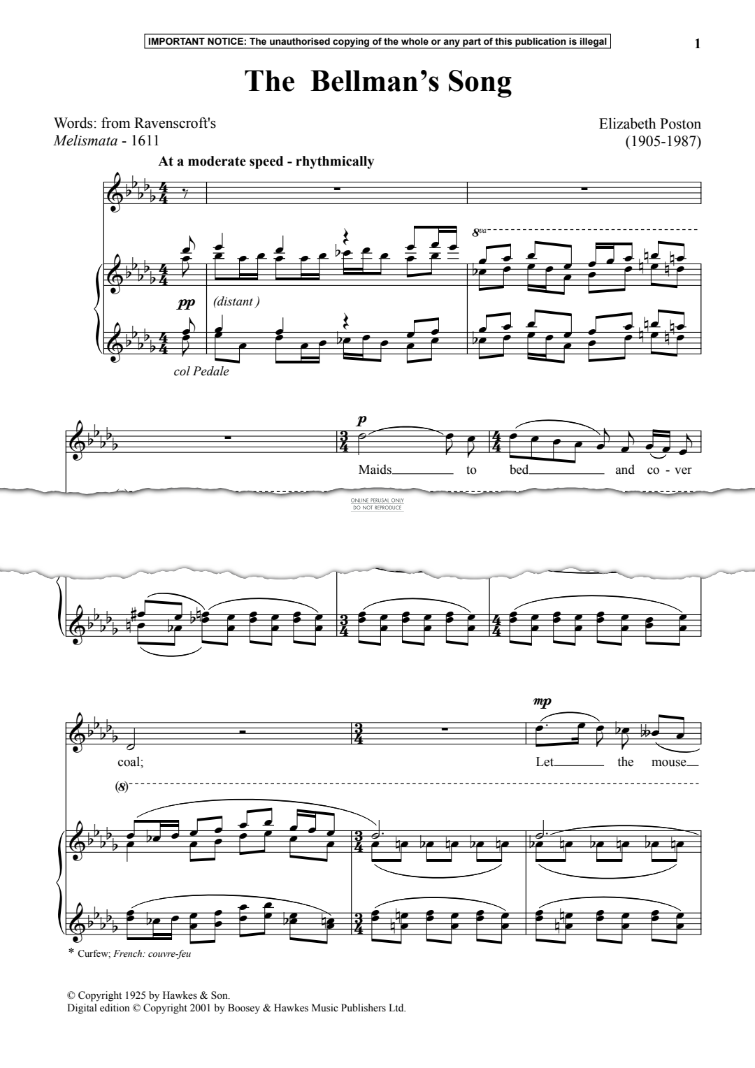 Produktgalerie: Seite 1 von 1 The  Bellman’s Song, Elizabeth Poston, Gesang, Klavier