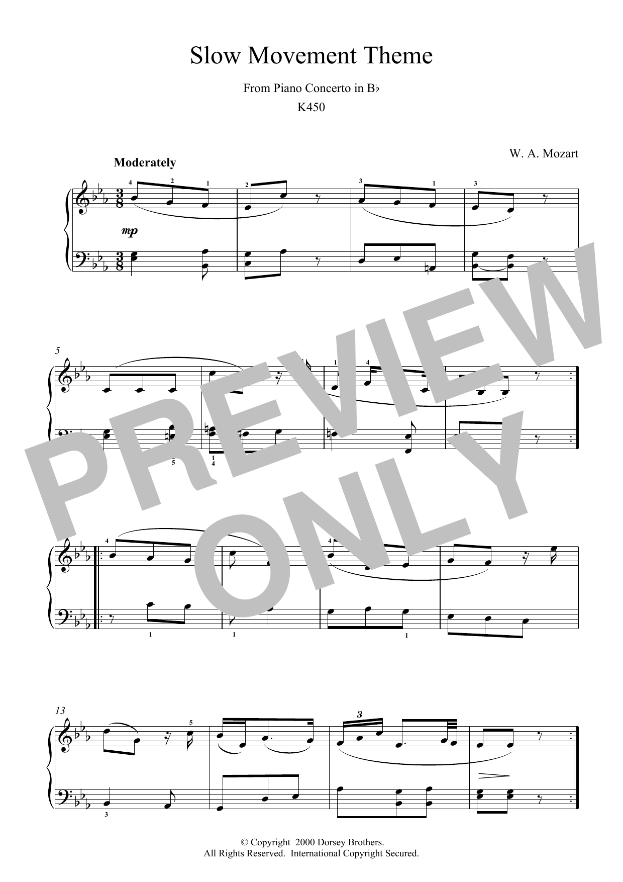 Product gallery: Page 1 of 1 Slow Movement Theme from Piano Concerto in B Flat K450, Wolfgang Amadeus Mozart