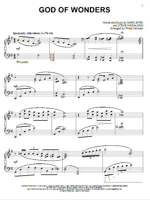 Product picture to: God Of Wonders [Jazz version] (arr. Phillip Keveren)
