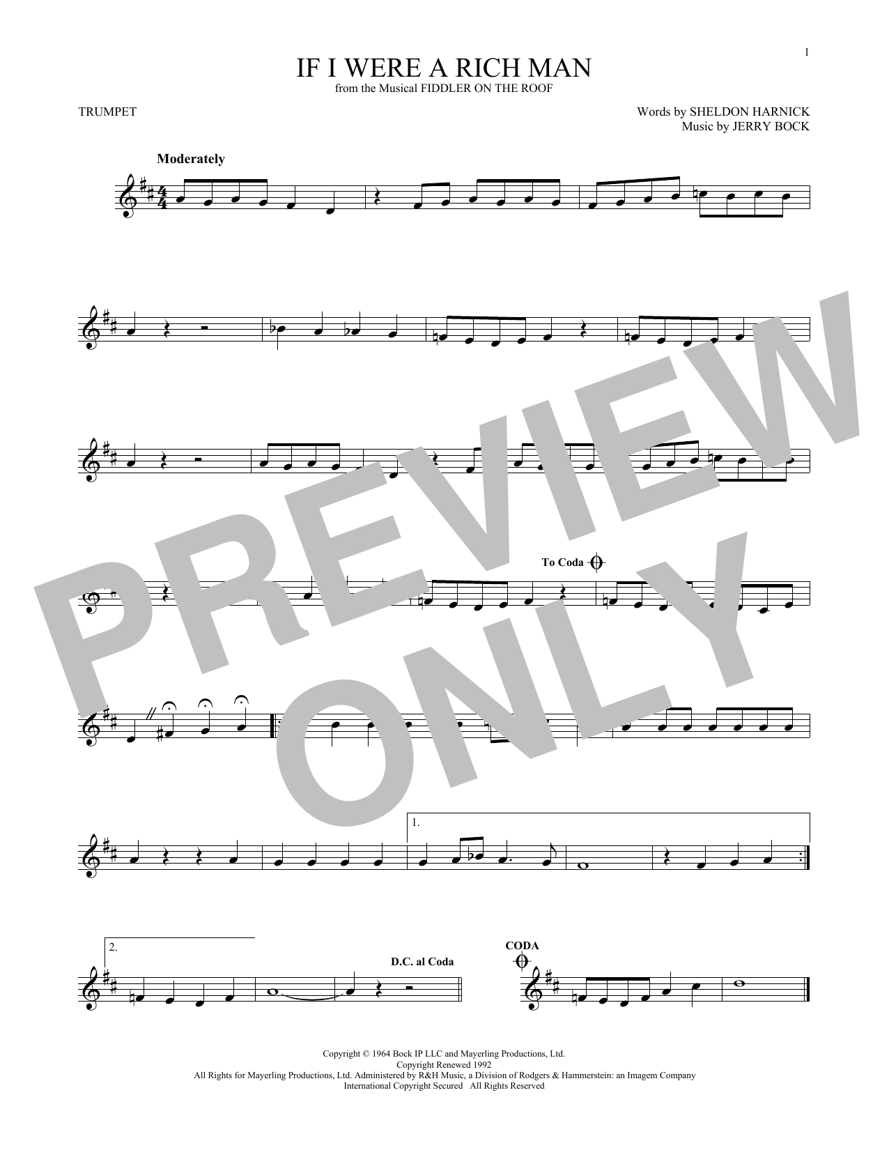 Produktgalerie: Seite 1 von 1 If I Were A Rich Man (from Fiddler On The Roof), Bock & Harnick, Trompete