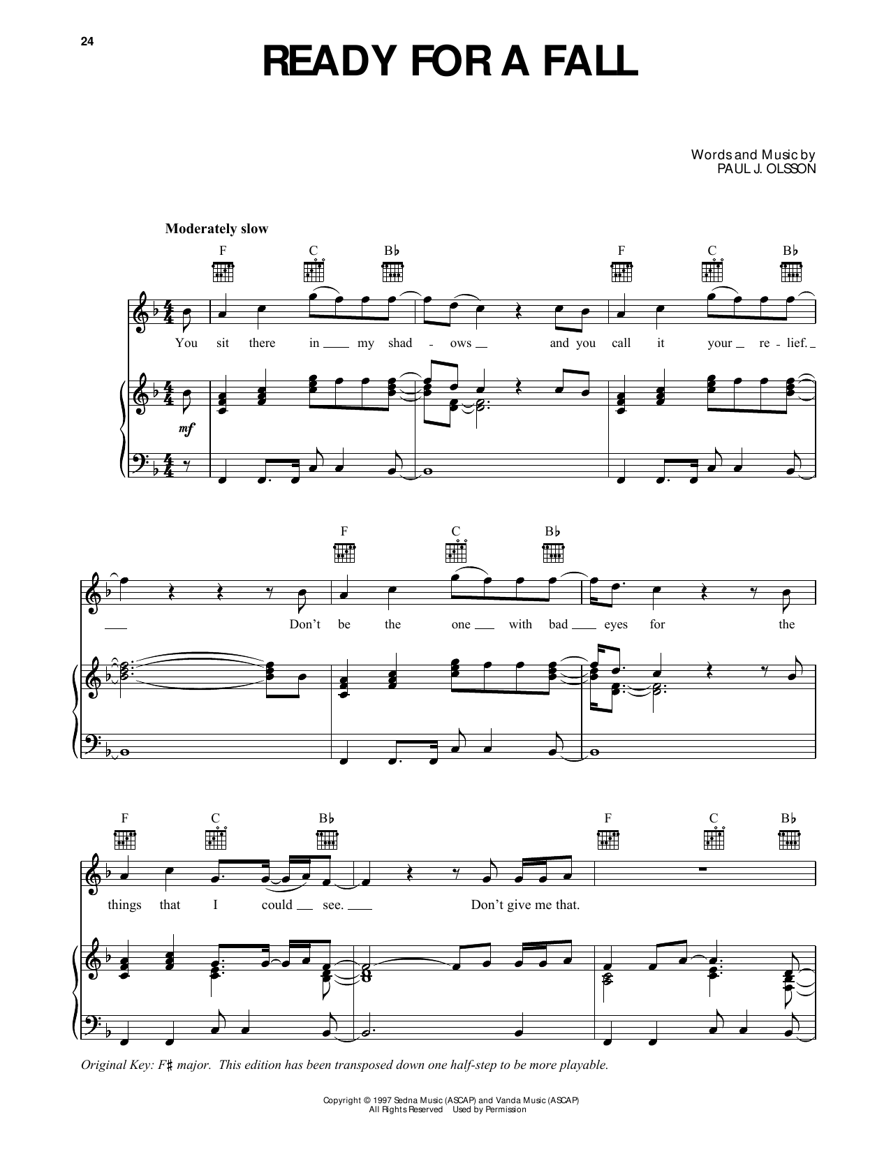 Produktgalerie: Seite 1 von 1 Ready For A Fall (from Dawson's Creek), PJ Olsson, Gesang, Gitarre, Klavier
