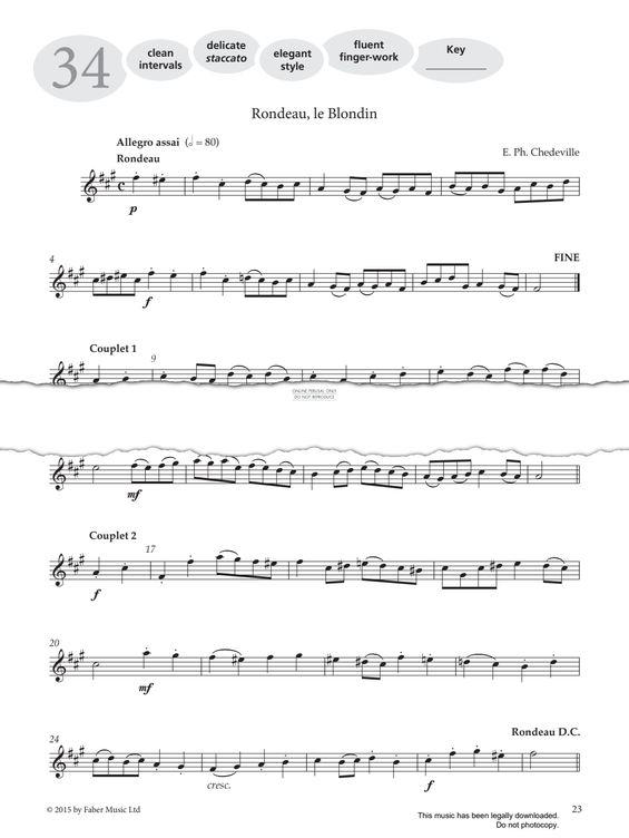 Product gallery: Page 1 of 1 Study No.34 Rondeau, le Blondin (from 'More Graded Studies For Flute Book One'), Esprit-Philippe Chédeville