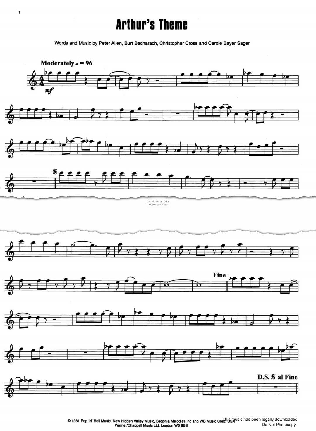 Arthur's Theme (Best That You Can Do) (Burt Bacharach) | Sheet Music ...