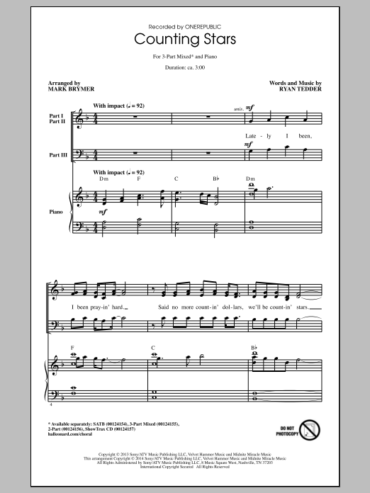 Produktbild zu: Counting Stars (arr. Mark Brymer)