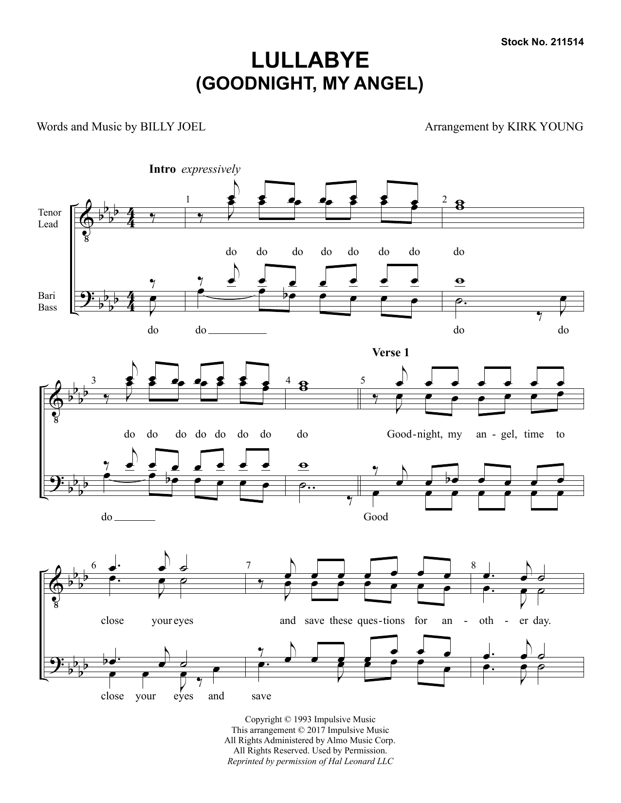 Product gallery: Page 1 of 1 Lullaby (Goodnight My Angel) (arr. Kirk Young), Billy Joel