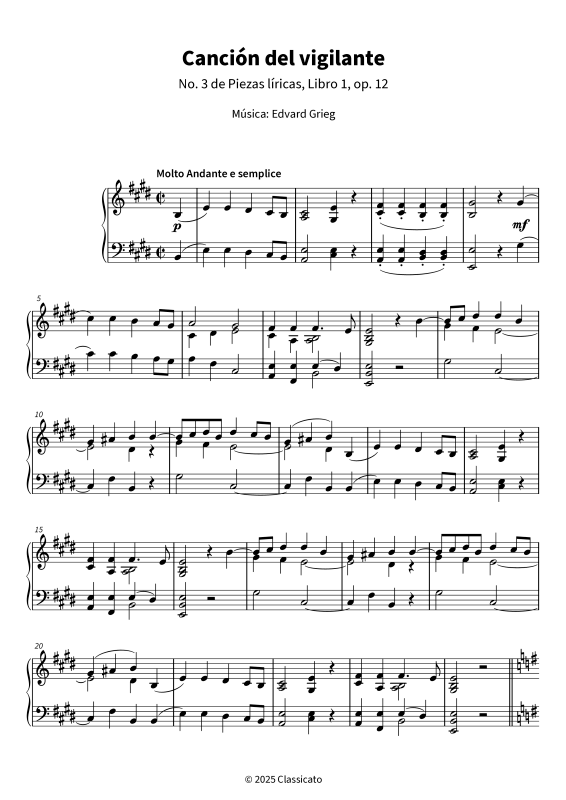 Product gallery: Page 1 of 6 Canción del vigilante - No. 3 de Piezas líricas, Libro 1, op. 12, , Piano Solo