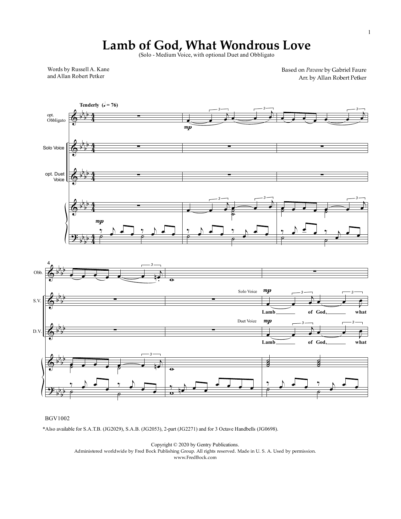 Product gallery: Page 1 of 1 Lamb of God, What Wondrous Love, Allan Petker