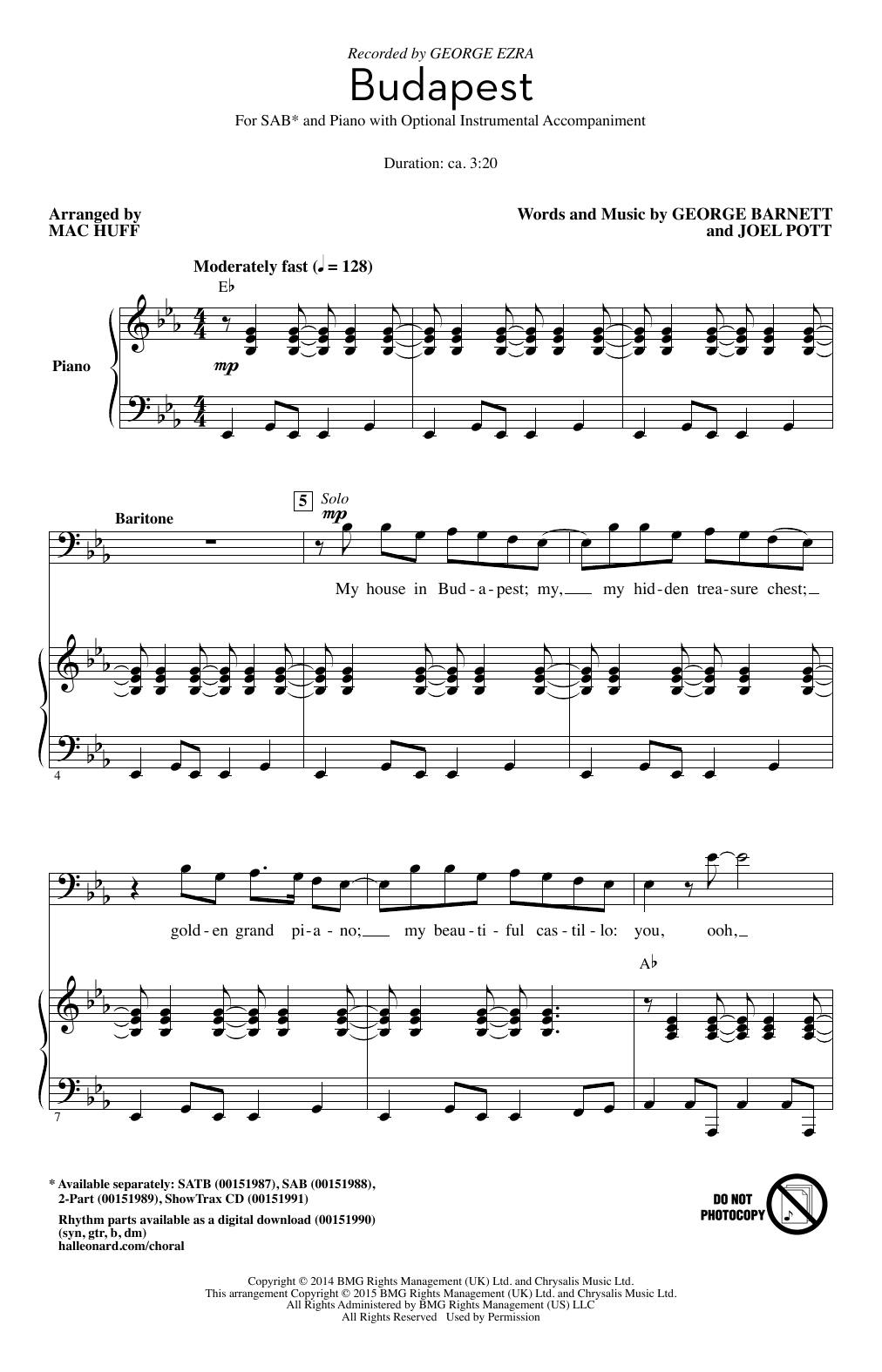 Produktgalerie: Seite 1 von 1 Budapest (arr. Mac Huff), George Ezra, Chor
