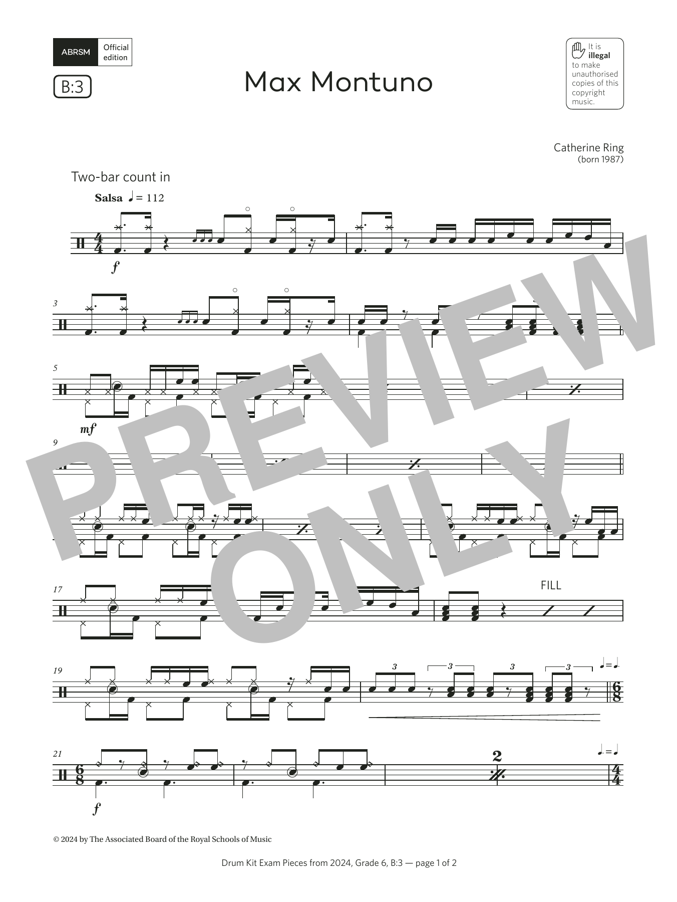 Product gallery: Page 1 of 1 Max Montuno (Grade 6, list B3, from the ABRSM Drum Kit Syllabus 2024), Catherine Ring