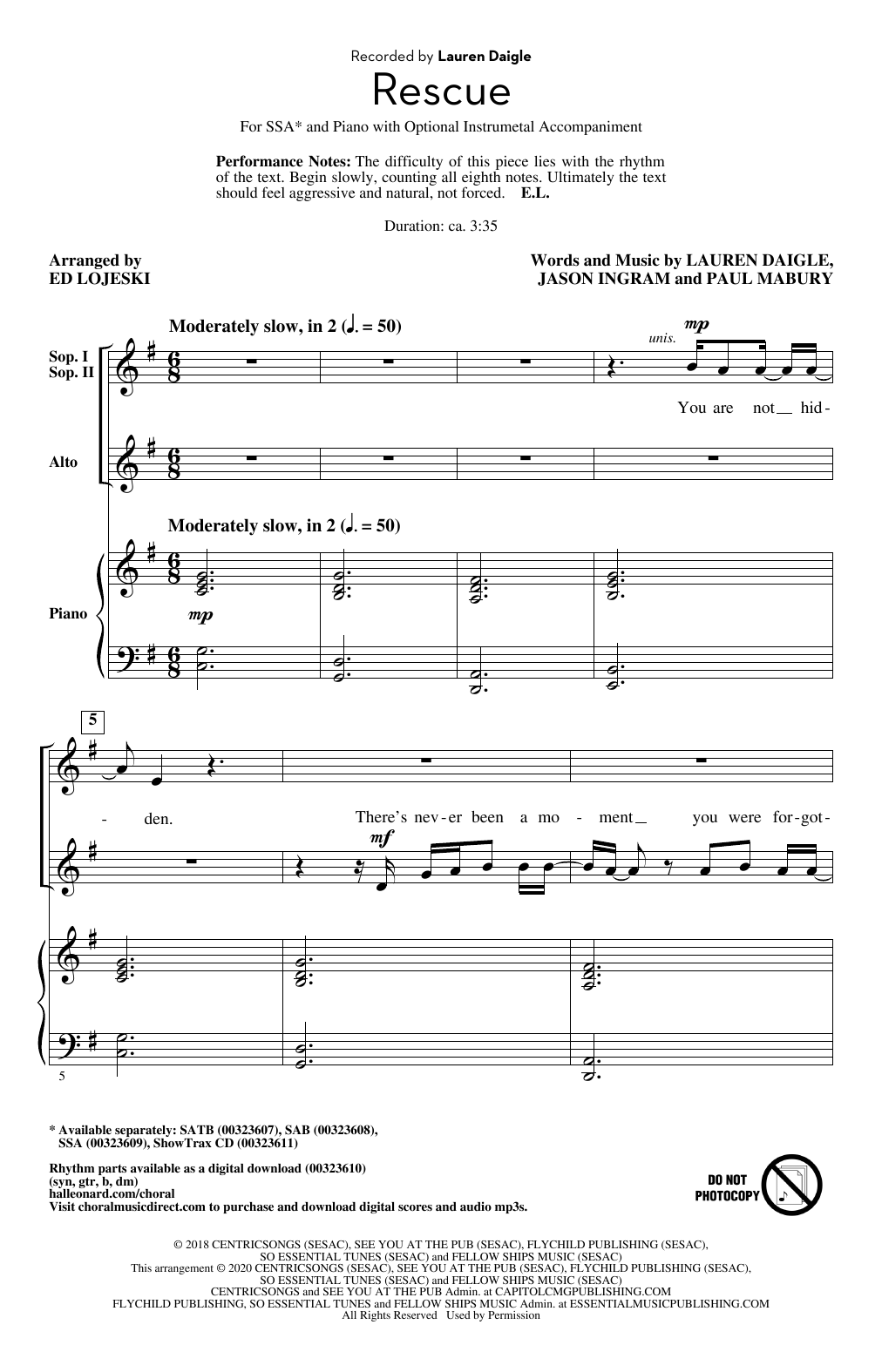 Produktgalerie: Seite 1 von 1 Rescue (arr. Ed Lojeski), Lauren Daigle, Chor