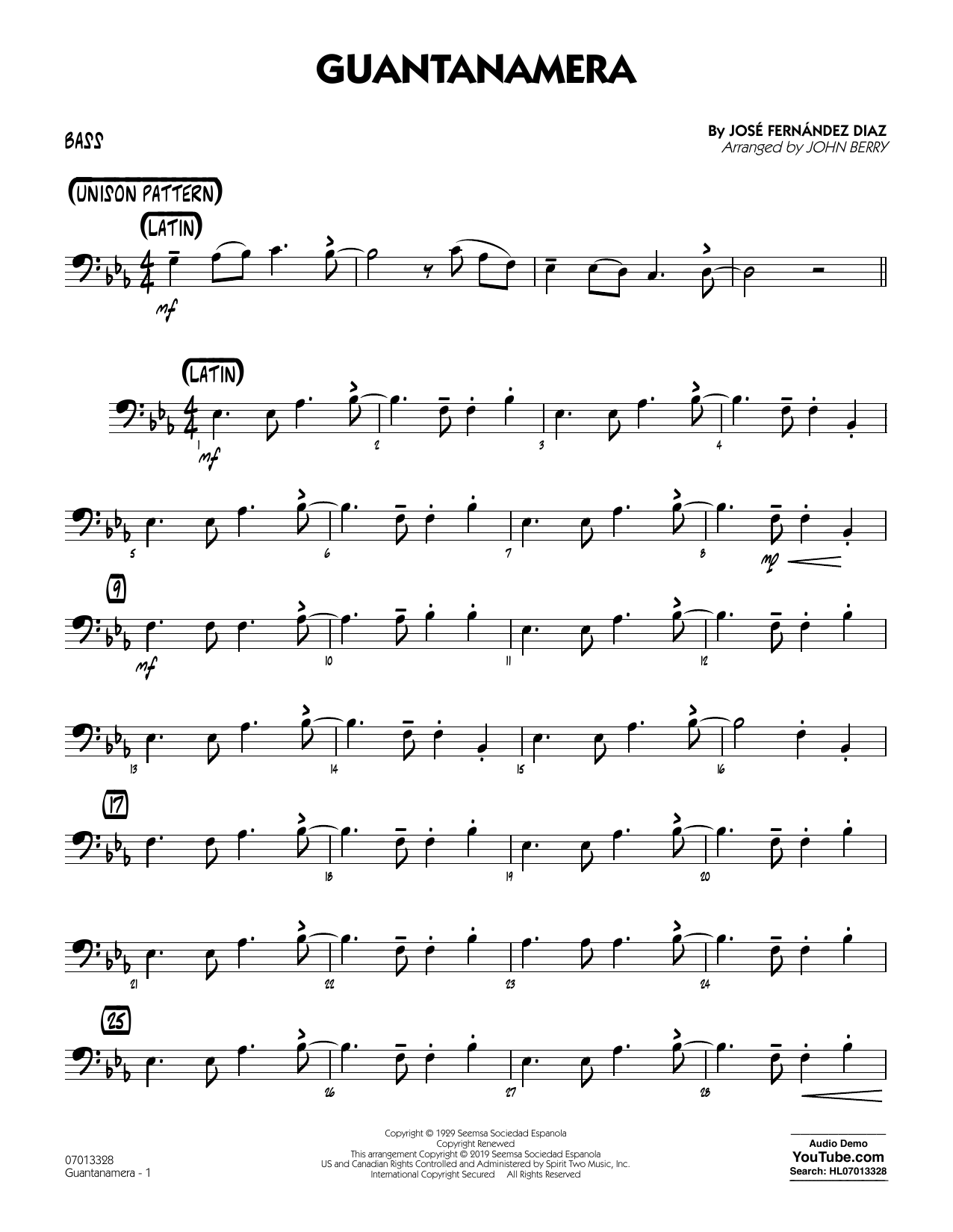Produktgalerie: Seite 1 von 1 Guantanamera (arr. John Berry) - Bass, 