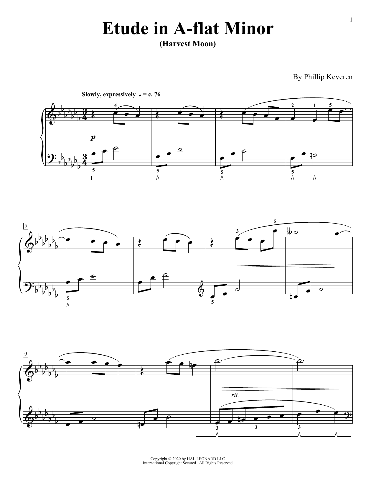 Product gallery: Page 1 of 1 Etude In A-Flat Minor (Harvest Moon), Phillip Keveren