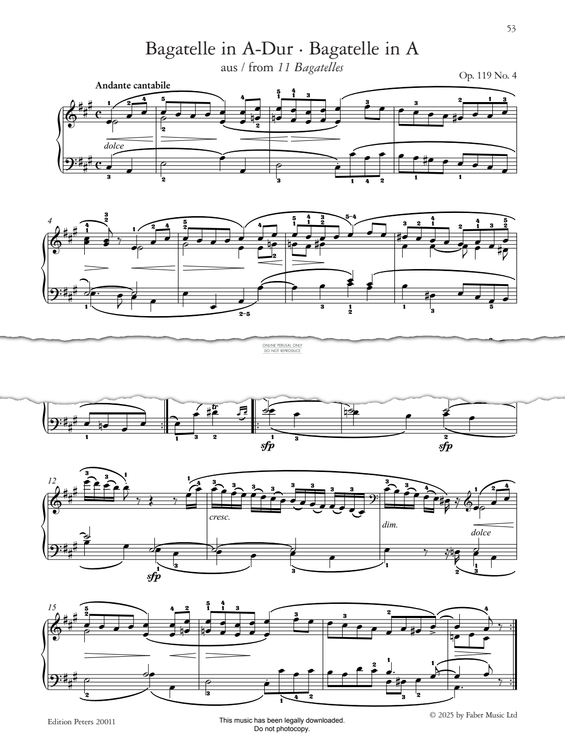 Produktgalerie: Seite 1 von 1 Bagatelle in A, Op. 119 No. 4 (from 11 Bagatelles), Ludwig van Beethoven, Klavier