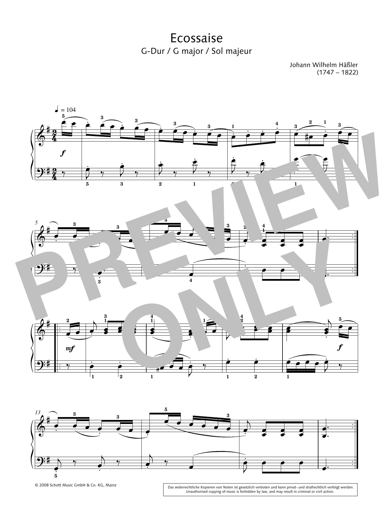Product gallery: Page 1 of 1 Ecossaise in G major, Johann Wilhelm Hässler
