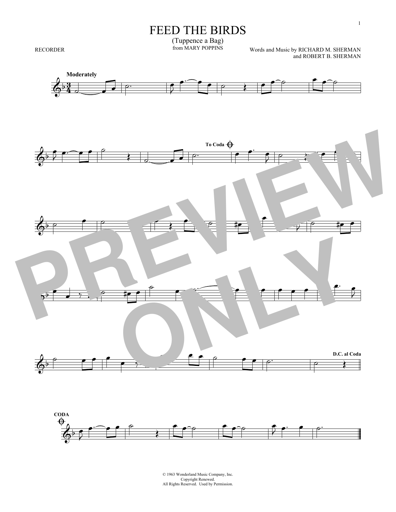 Product gallery: Page 1 of 1 Feed The Birds (Tuppence A Bag) (from Mary Poppins), Sherman Brothers