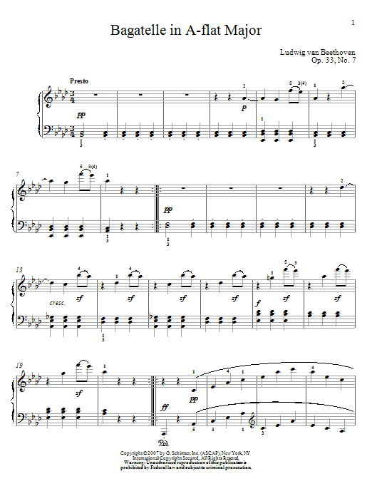 Product gallery: Page 1 of 1 Bagatelle In A-flat Major, Op. 33, No. 7, Ludwig Van Beethoven