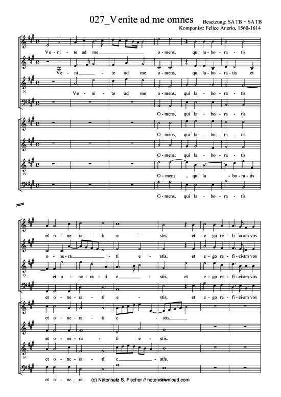 Product picture to: V enite ad me omnes Felice Anerio, 1560-1614 