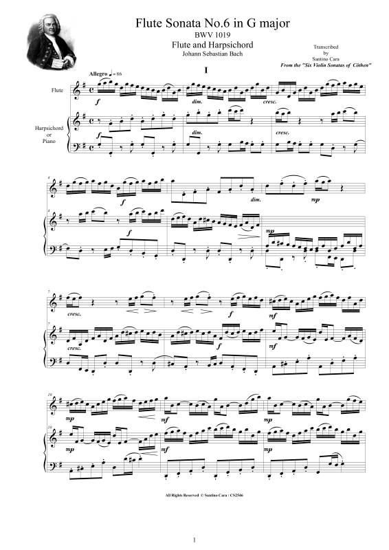 Produktbild zu: Flöten Sonate Nr. 6 in G-Dur BWV 1019Johann Sebastian Bach