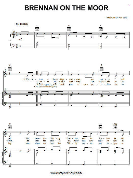 Produktgalerie: Seite 1 von 1 Brennan On The Moor, Irish Folksong, Gesang, Gitarre, Klavier