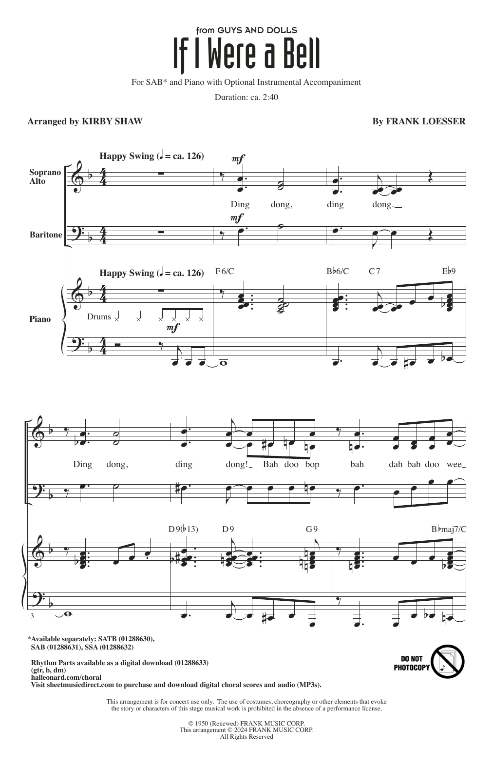 Produktbild zu:  If I Were A Bell (from Guys And Dolls) (arr. Kirby Shaw) - Frank Loesser