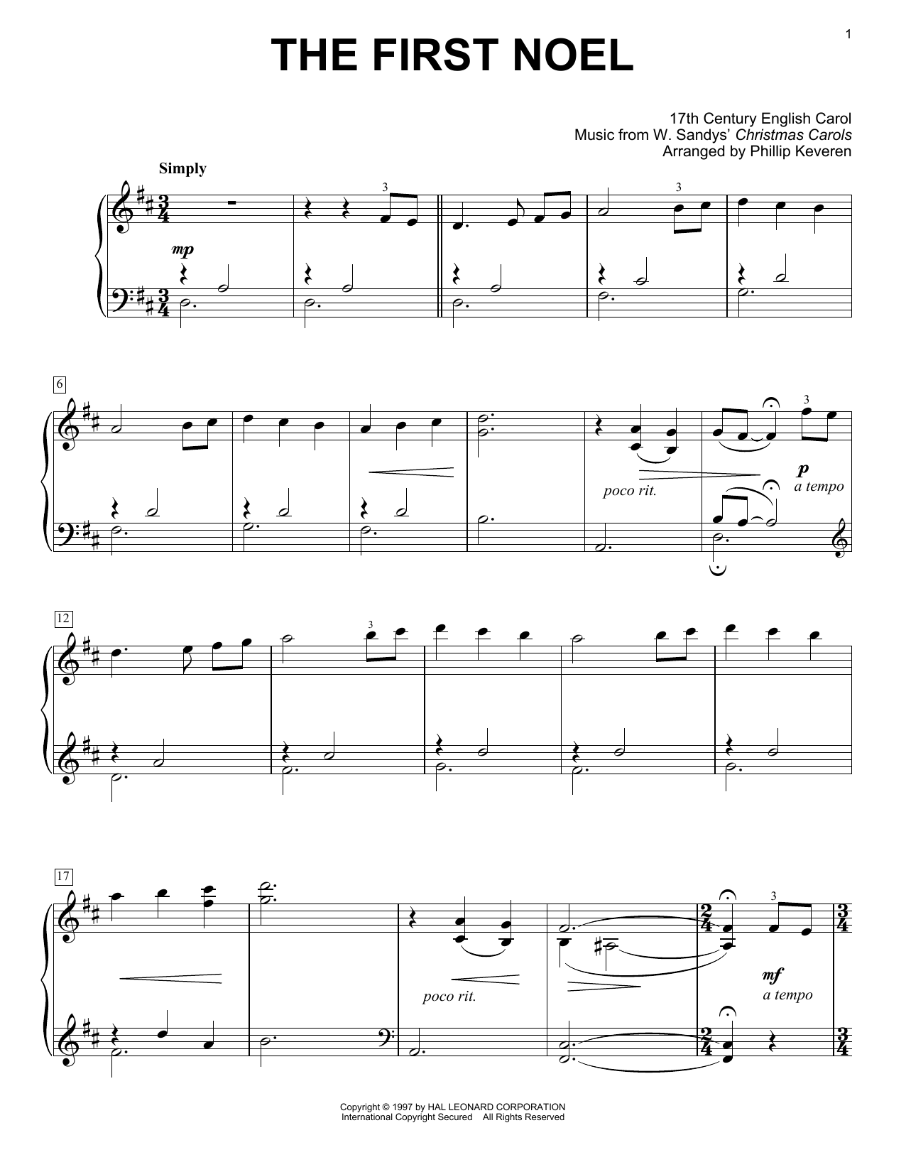 Produktbild zu: The First Noel (arr. Phillip Keveren)
