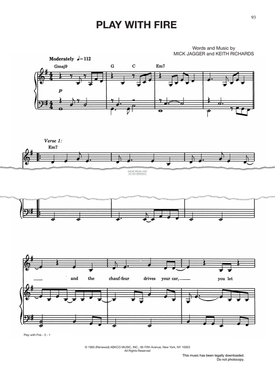 Produktgalerie: Seite 1 von 1 Play With Fire, The Rolling Stones, Gesang, Gitarre, Klavier