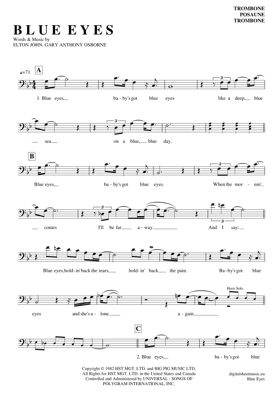 Product gallery: Page 1 of 3 Blue Eyes , John, Eltom, (Posaune / Bariton)