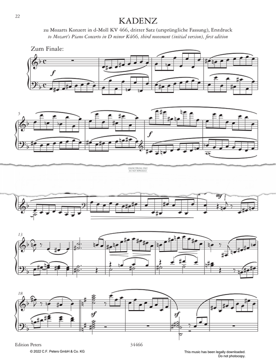 Produktgalerie: Seite 1 von 1 Cadenza to Mozart's Piano Concerto in D Minor K466, third movement (initial version), Clara Schumann, Klavier