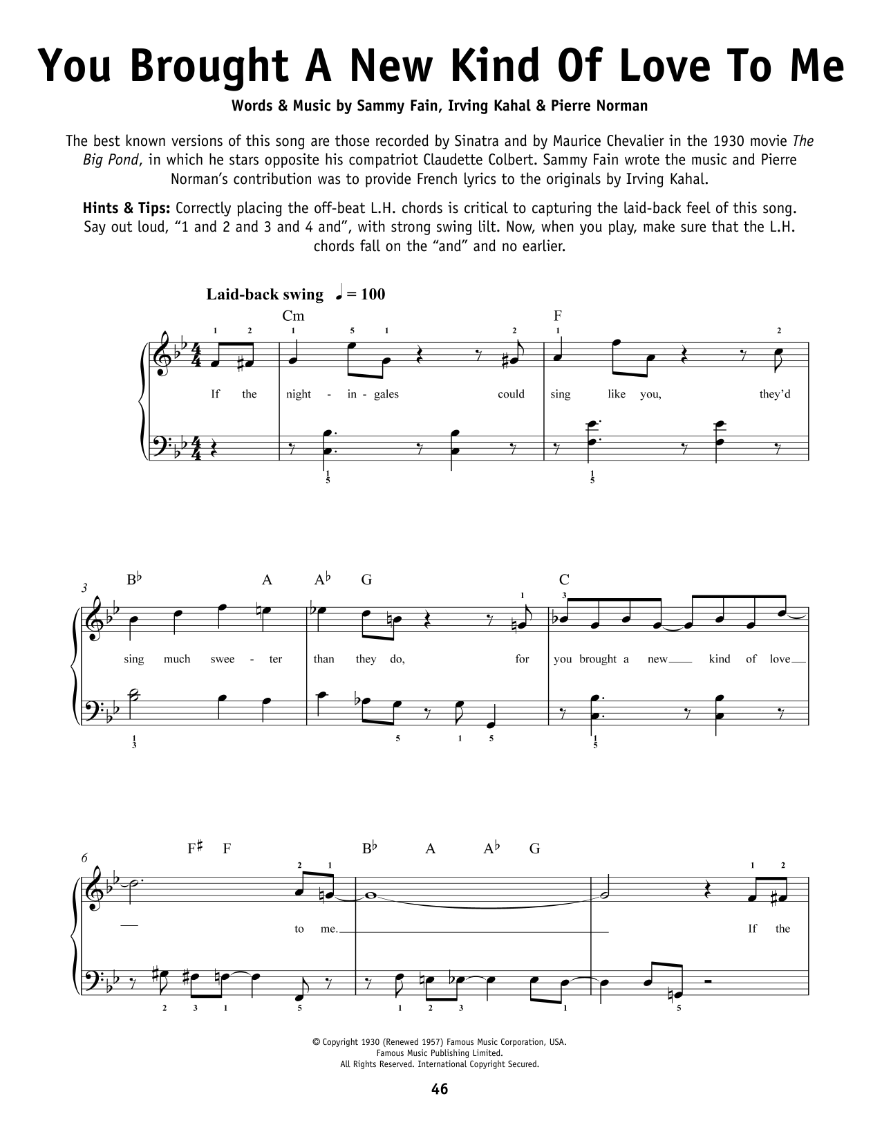 Produktgalerie: Seite 1 von 1 You Brought A New Kind Of Love To Me, Frank Sinatra, Klavier