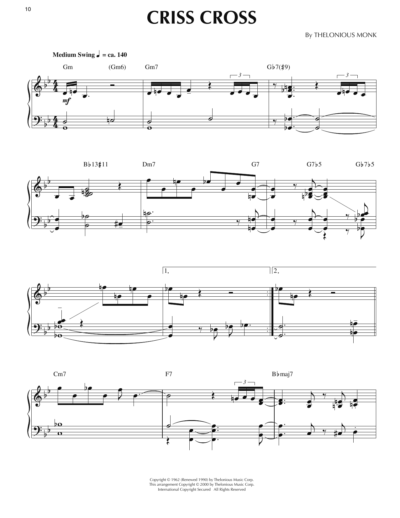 Produktgalerie: Seite 1 von 1 Criss Cross (arr. Ronnie Mathews), Thelonious Monk, Klavier
