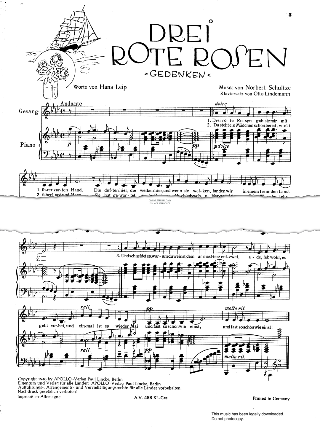 Produktbild zu: Drei Rote Rosen (Gedenken)