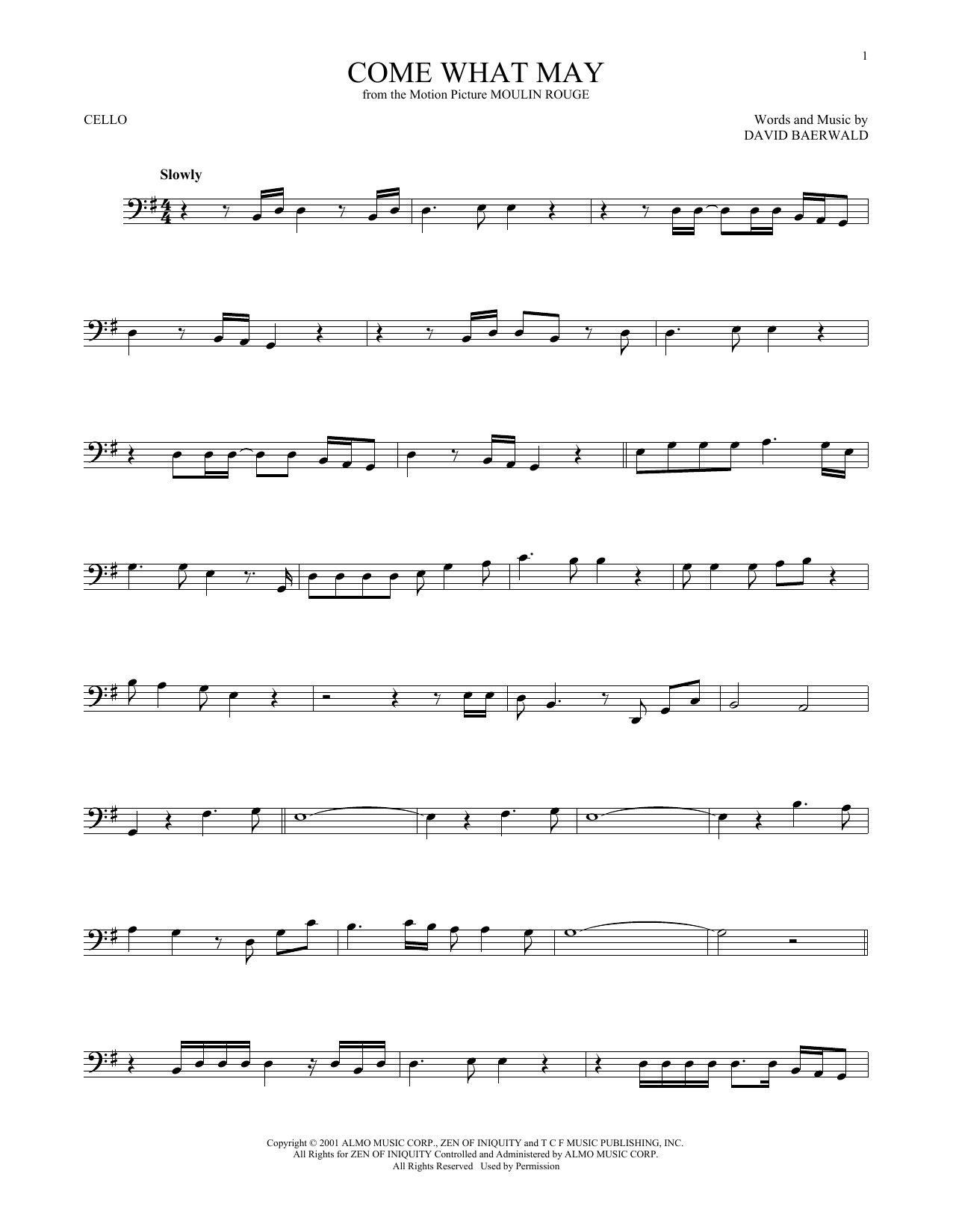 Produktgalerie: Seite 1 von 1 Come What May (from Moulin Rouge), Nicole Kidman & Ewan McGregor, Violoncello