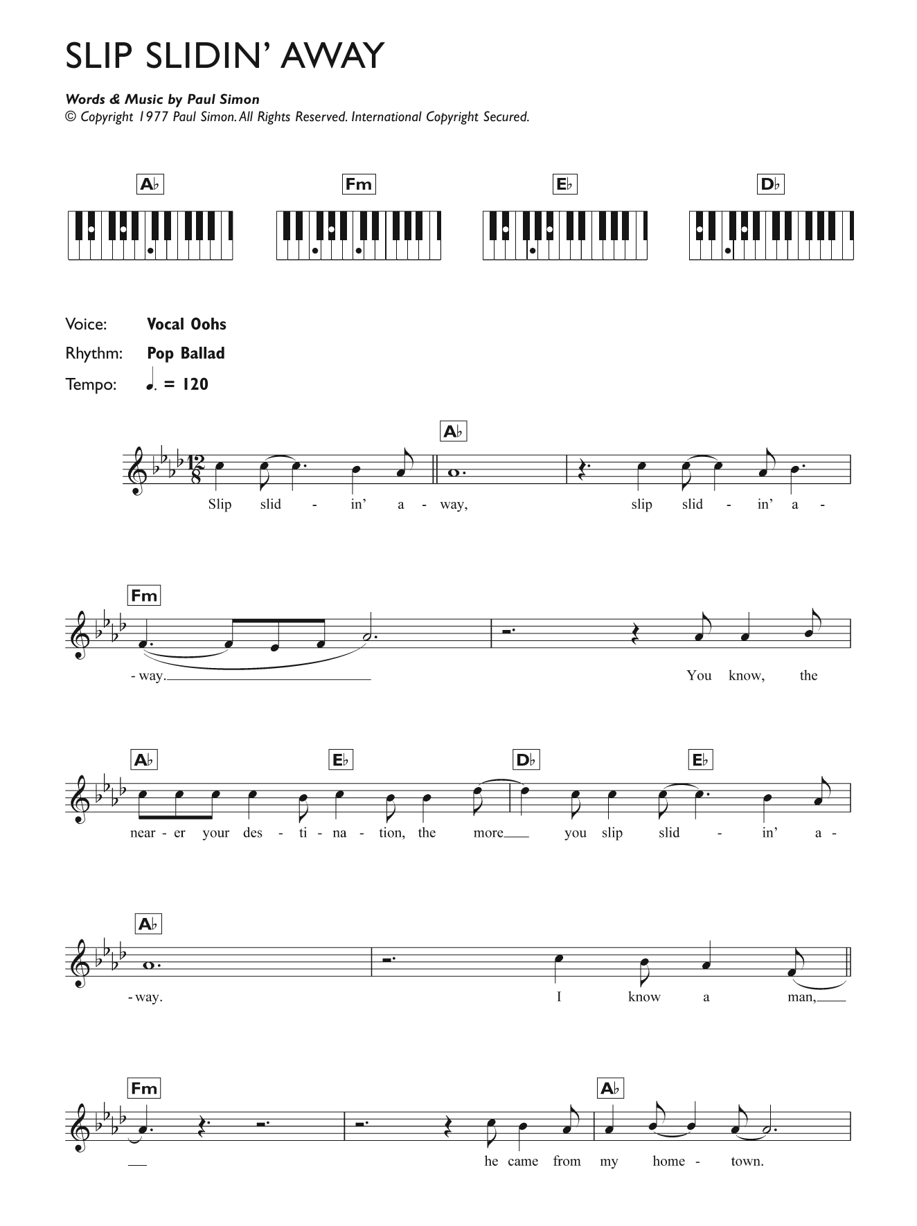 Produktgalerie: Seite 1 von 1 Slip Slidin' Away, Paul Simon, Klavier