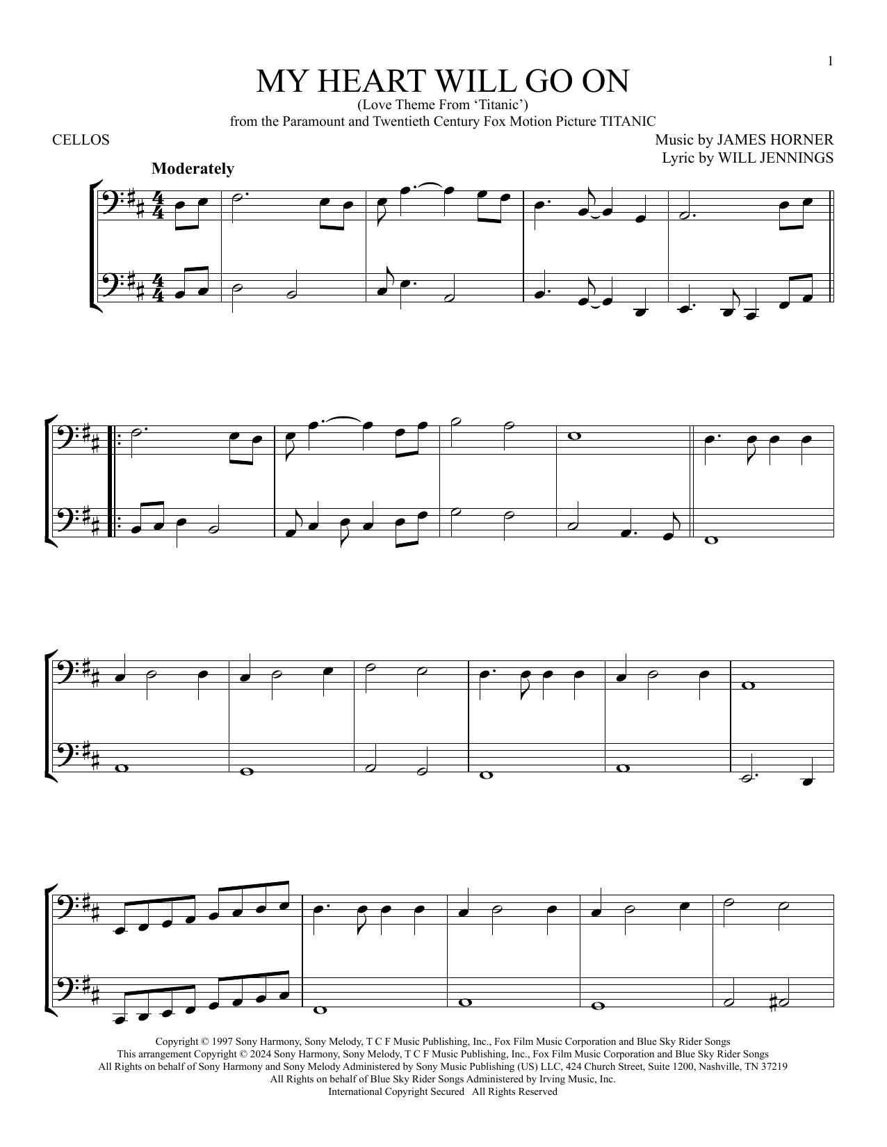 Produktgalerie: Seite 1 von 1 My Heart Will Go On (Love Theme From 'Titanic'), Celine Dion, Violoncello