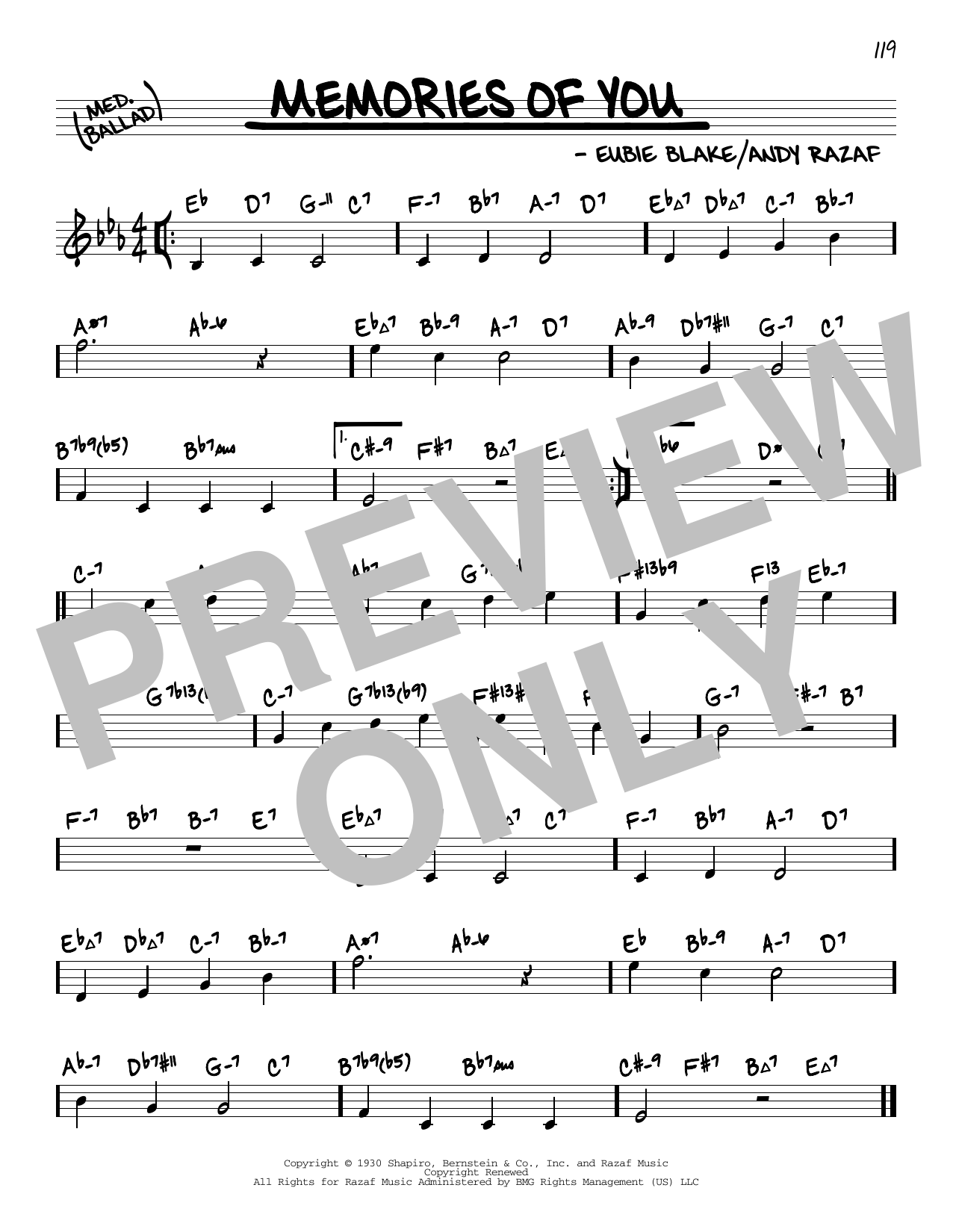 Product gallery: Page 1 of 1 Memories Of You (arr. David Hazeltine), Eubie Blake