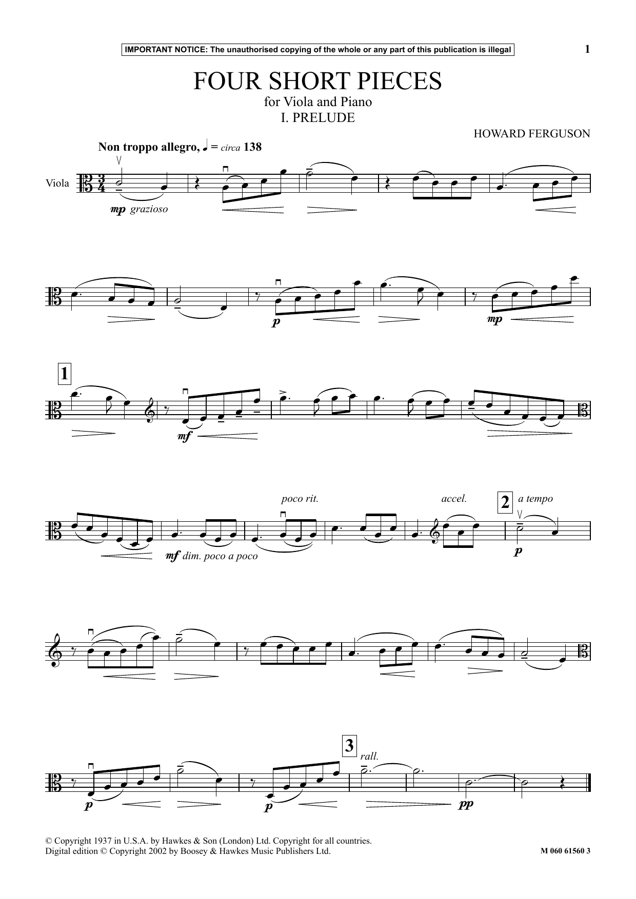 Produktbild zu:  I. Prelude (from Four Short Pieces For Viola And Piano) - Howard Ferguson