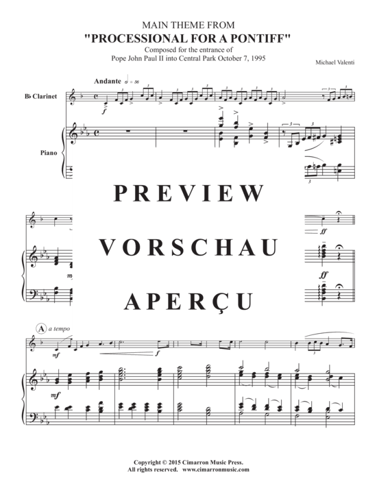 Product gallery: Page 3 of 7 Main Theme from Processional for a Pontiff , , (clarinet in Bb + piano)