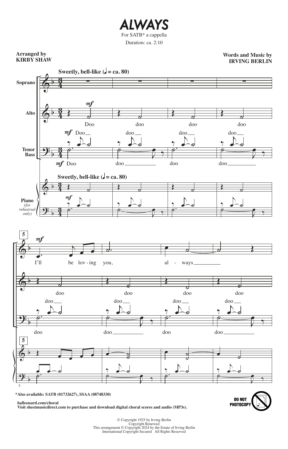 Produktbild zu: Always (arr. Kirby Shaw)