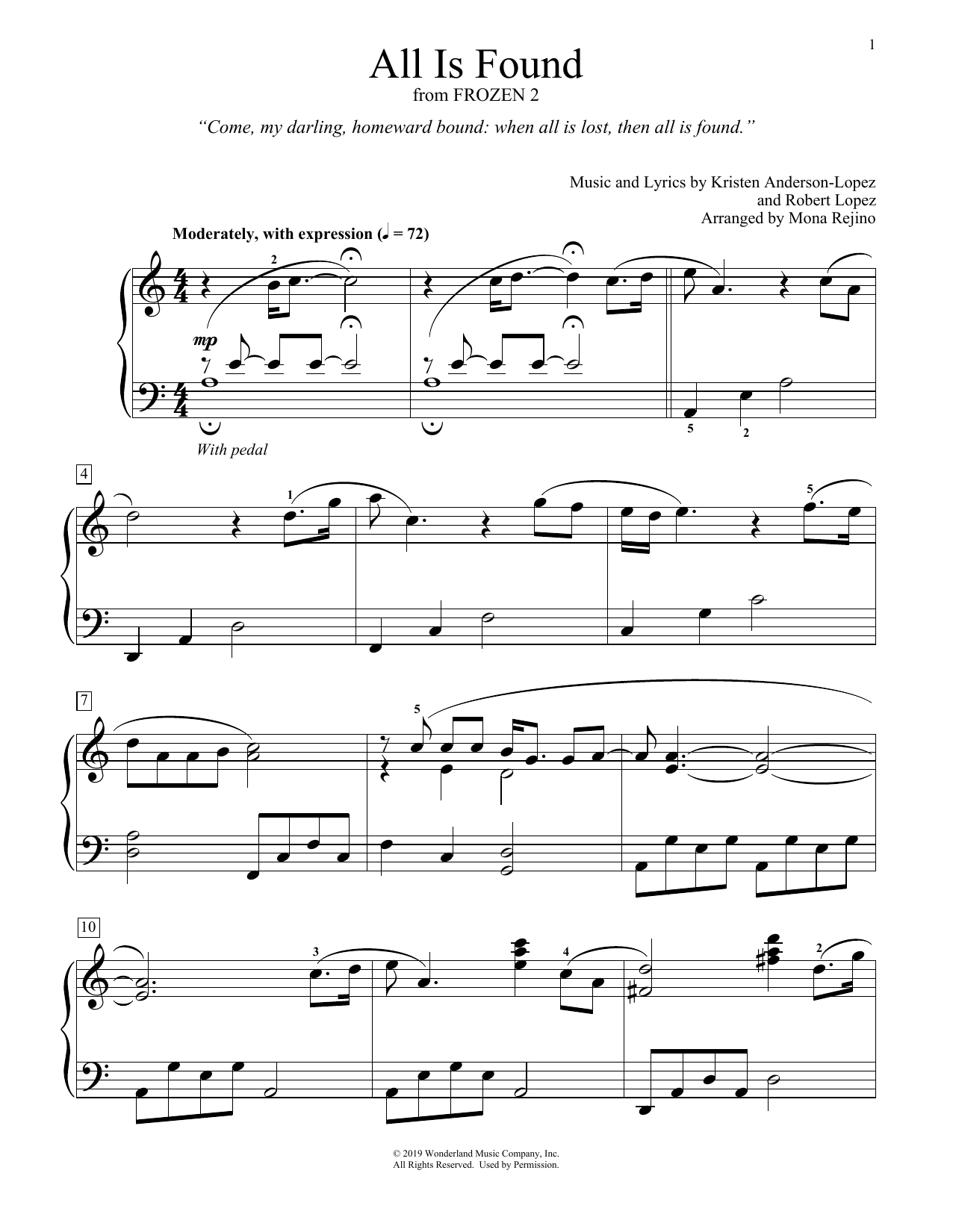 Produktbild zu: All Is Found (from Disney's Frozen 2) (arr. Mona Rejino)