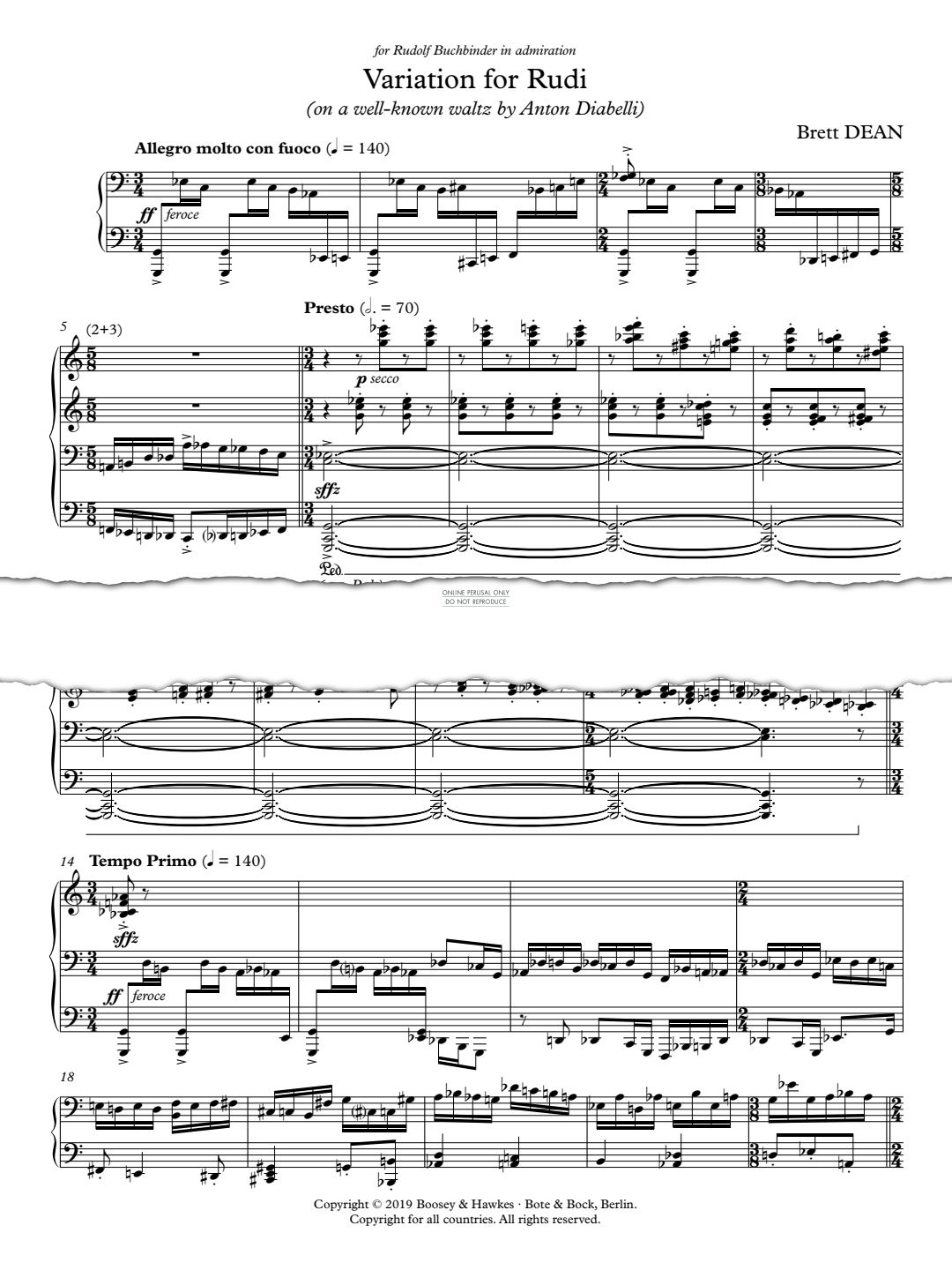 Produktgalerie: Seite 1 von 1 Variation for Rudi, Brett Dean, Klavier