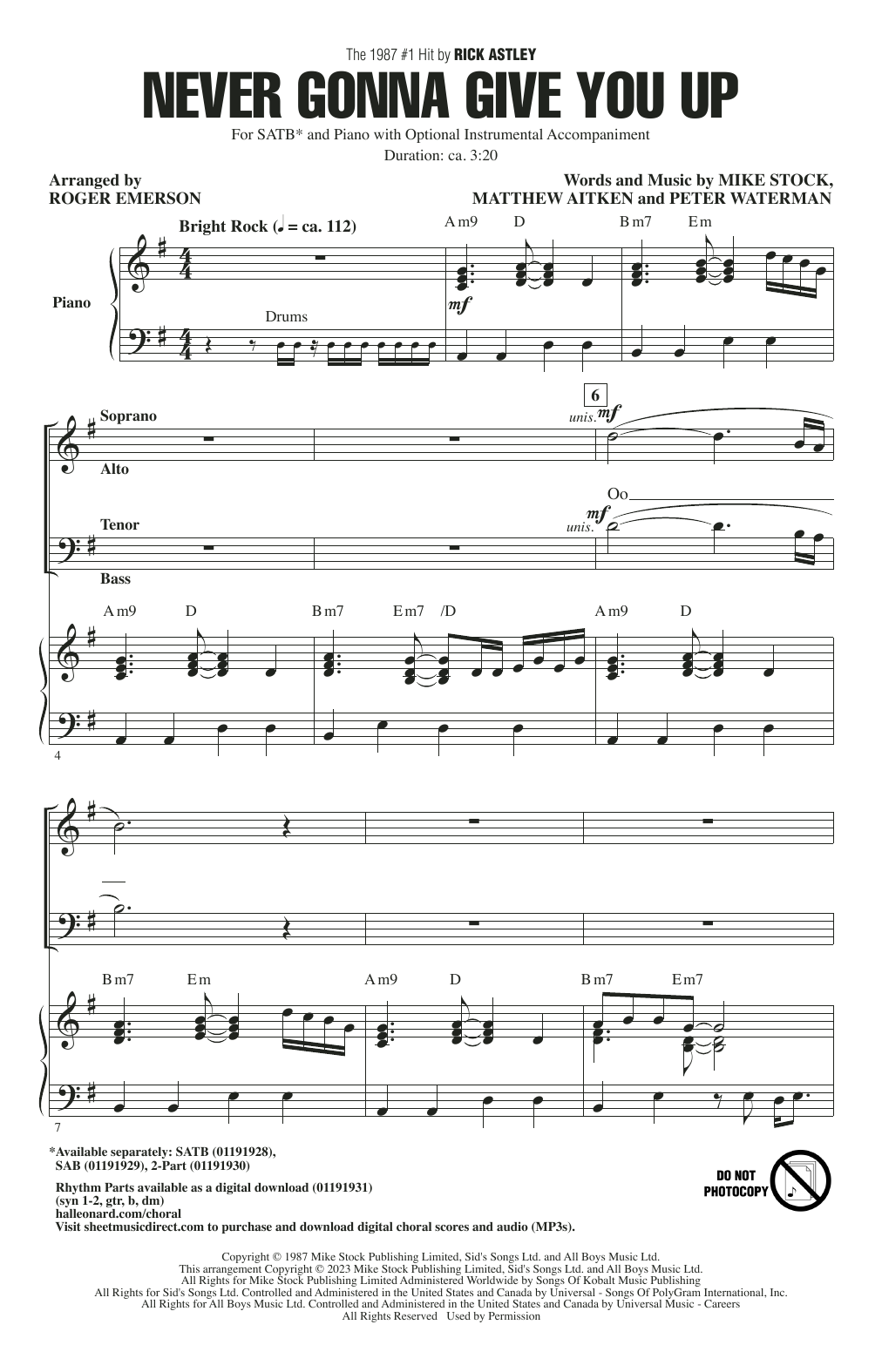 Produktbild zu: Never Gonna Give You Up (arr. Roger Emerson)