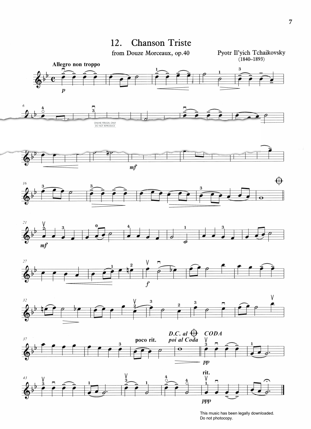 Product gallery: Page 1 of 1 Chanson Triste (from 'Douze Morceaux, Op.40'), Pyotr Ilyich Tchaikovsky