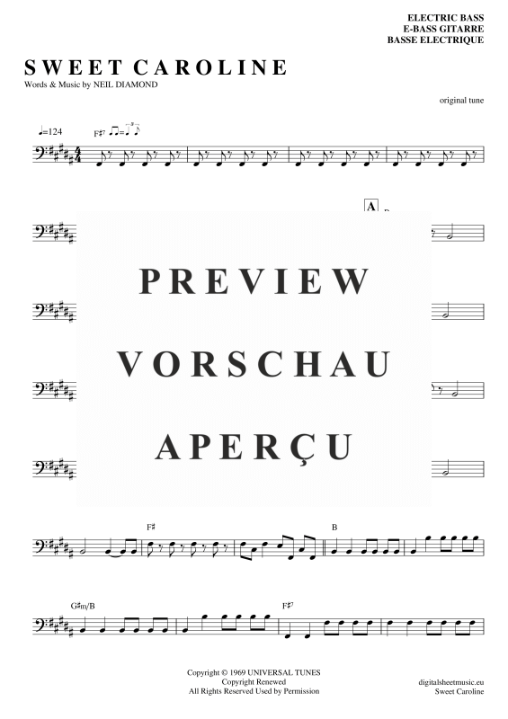 Product gallery: Page 5 of 7 Sweet Caroline , Diamond, Neil, Bass Guitar