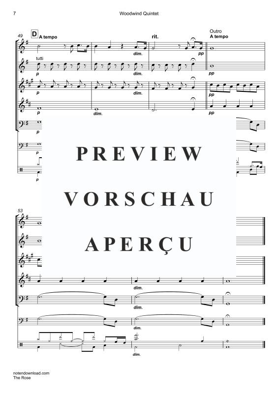 Produktgalerie: Seite 10 von 11 The Rose, Midler, Bette, Holzbläser Quintett/Ensemble/Band/Chor E-Bass & Drum Set opt.
