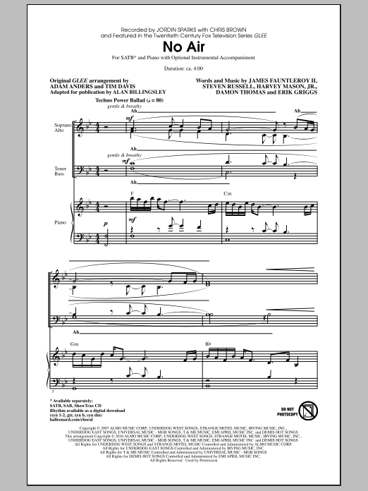 Produktbild zu: No Air (from Glee) (adapt. Alan Billingsley)