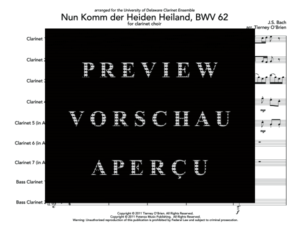 Produktgalerie: Seite 5 von 11 Nun Komm der Heiden Heiland BWV 62, , (Klarinettenchor)