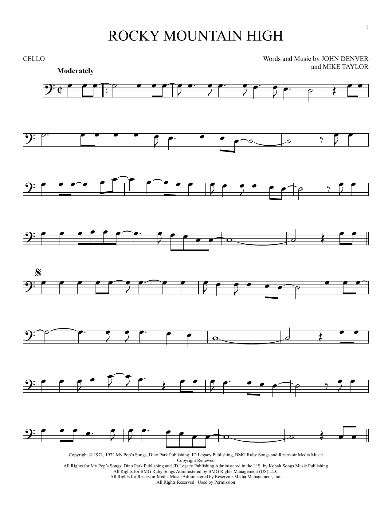 Produktgalerie: Seite 1 von 1 Rocky Mountain High, John Denver, Violoncello